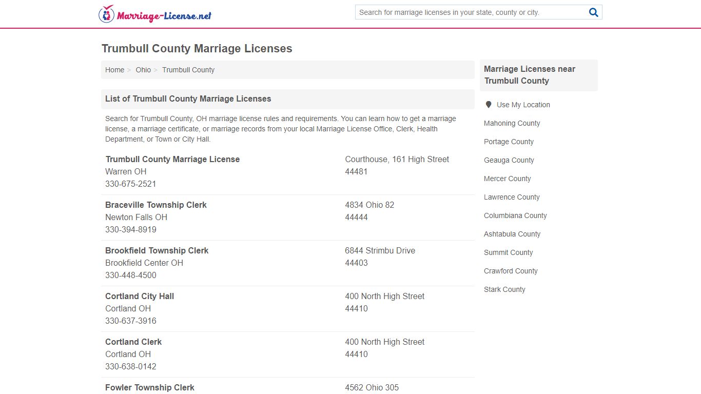 Trumbull County Marriage Licenses